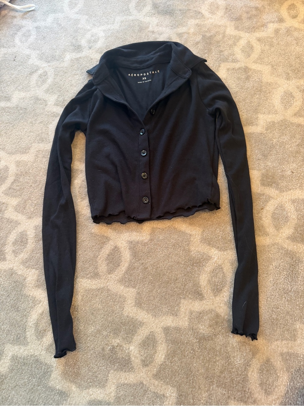 Aeropostale Black Ribbed Button-Up Top